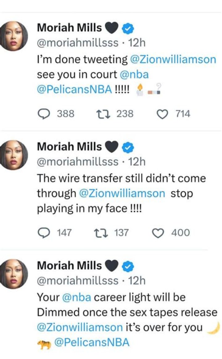 Moriah Mills leaks DMs with Pop Smoke after tweets threatening to leak Zion Williamson tape
